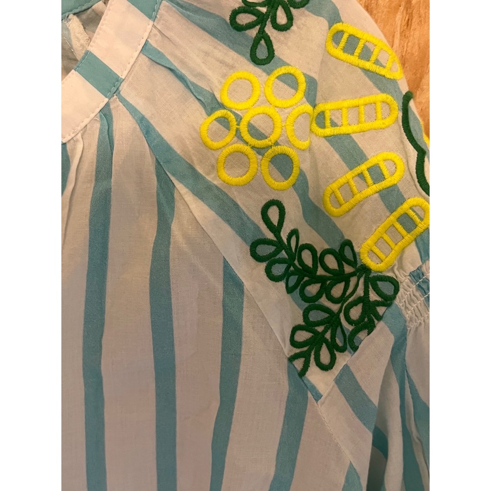Talbots Petite Large Cotton Boho‎ Vacation Resort Blouse Blue White Striped - Picture 4 of 7